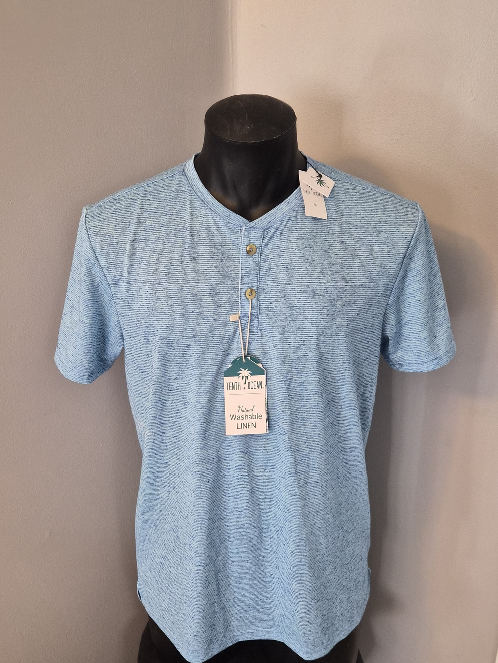 Tenth + Ocean Linen Henley Shirt Men’s M Blue NWT
